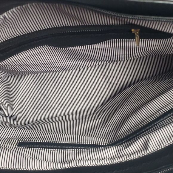 Two Tone Satchel Black Faux Leather Handbag with Decorative Lock - Picture 11 of 17